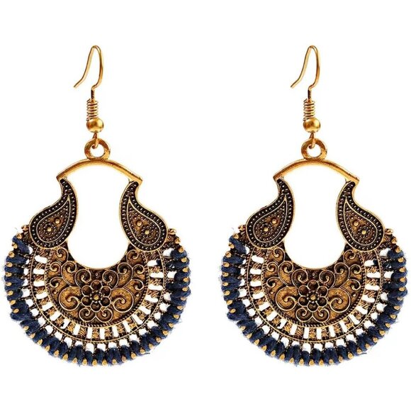Round Hoop Bronze Boho Dangle Statement Vintage Dainty Earring for Women - Picture 1 of 9
